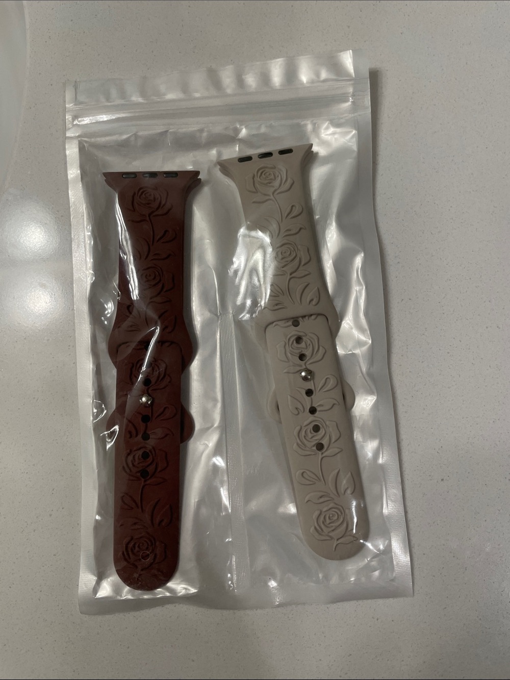 Embossed Floral Silicone Watch Bands — Brown & Light Beige
